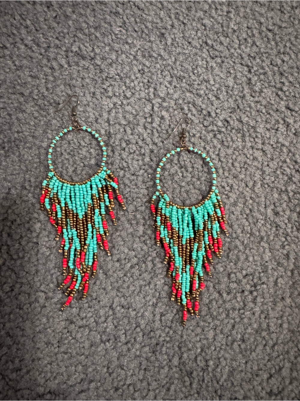 Beaded Fringe Earrings - Turquoise & Gold - Picture 2 of 3